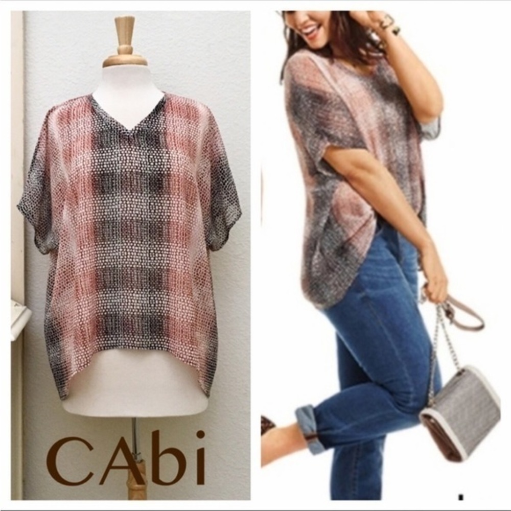 CAbi #240 Womens (Size Small) Sheer Cover Up Top Short Sleeves Geometric‎ Print